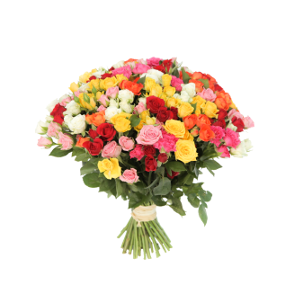 Букет из 51 разноцветной кустовой розы 35 см