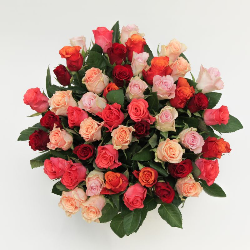 Букет из 51 разноцветной розы 60 см фото